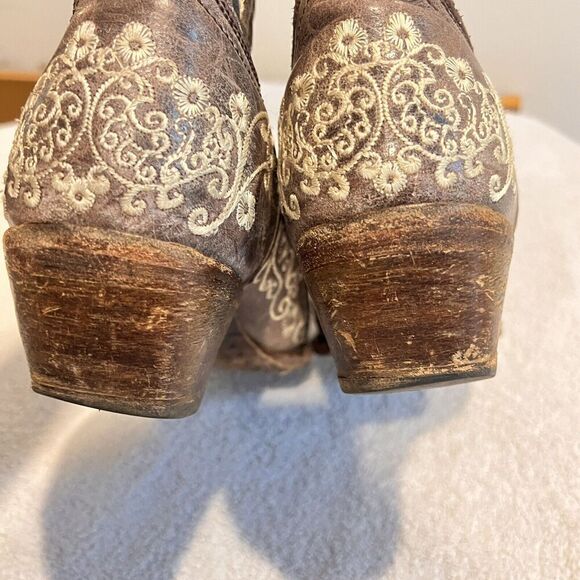 Corral Distressed Brown Cowgirl Boots Bone Embroidery 7.5 Western Cowboy Boho - Picture 15 of 16